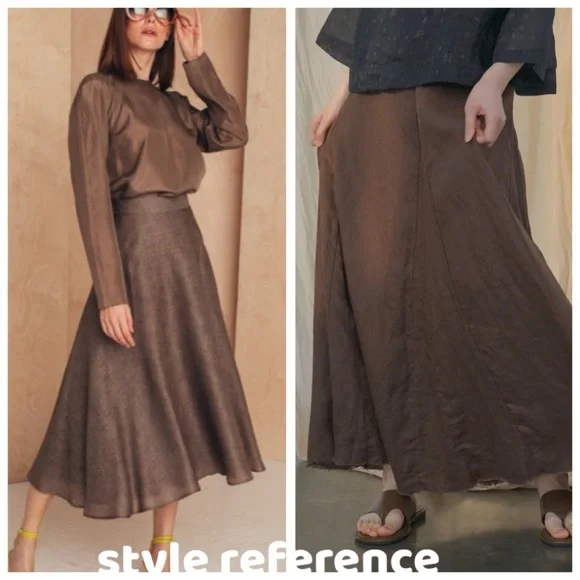 Vintage Robyn Meredith Taupe Tan Rustic Butchers Linen Knit Flutter Skirt, sz. M - Picture 4 of 17